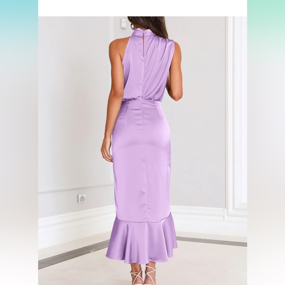 Satin Mock Neck Midi Dress Sleeveless - Picture 3 of 6